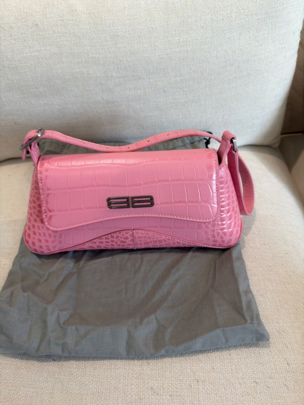 Pink Croc-Embossed Shoulder Bag